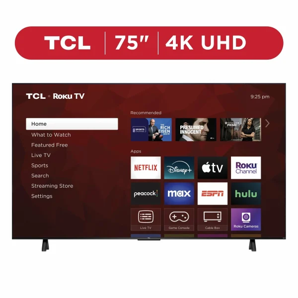 TCL 75 inch 4-Series 4K UHD HDR Roku Smart TV With Voice Control And AirPlay