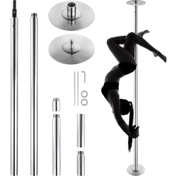 KFFKFF Dance Pole Set, 45mm Stainless Steel, Silver - HM-590S