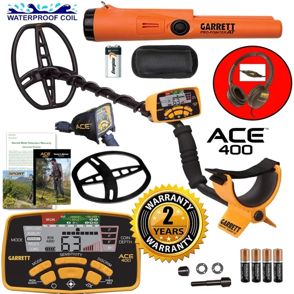 Garrett ACE 400 Metal Detector With 8.5 x 11 in DD Waterproof Search Coil And AT Pro-Pointer